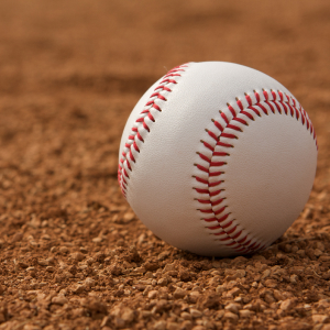 A baseball lying on the field